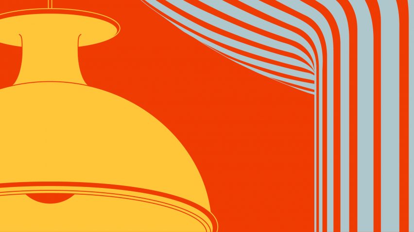 Graphic with yellow lamp on red background