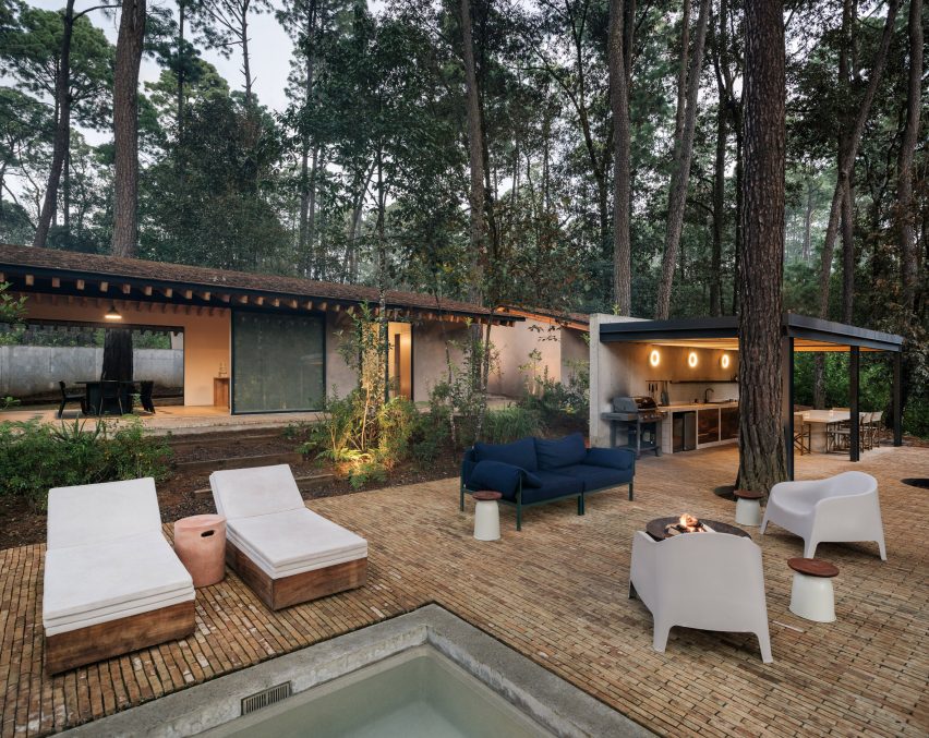 Brick pool terrace at Casa Mola by Estudio Atemporal