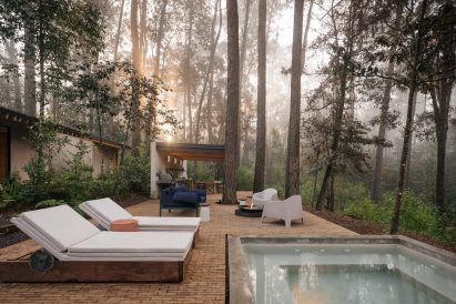 Brick pool terrace at Casa Mola in Mexico by Estudio Atemporal