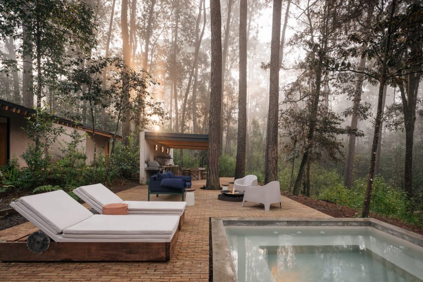 Brick pool terrace at Casa Mola in Mexico by Estudio Atemporal