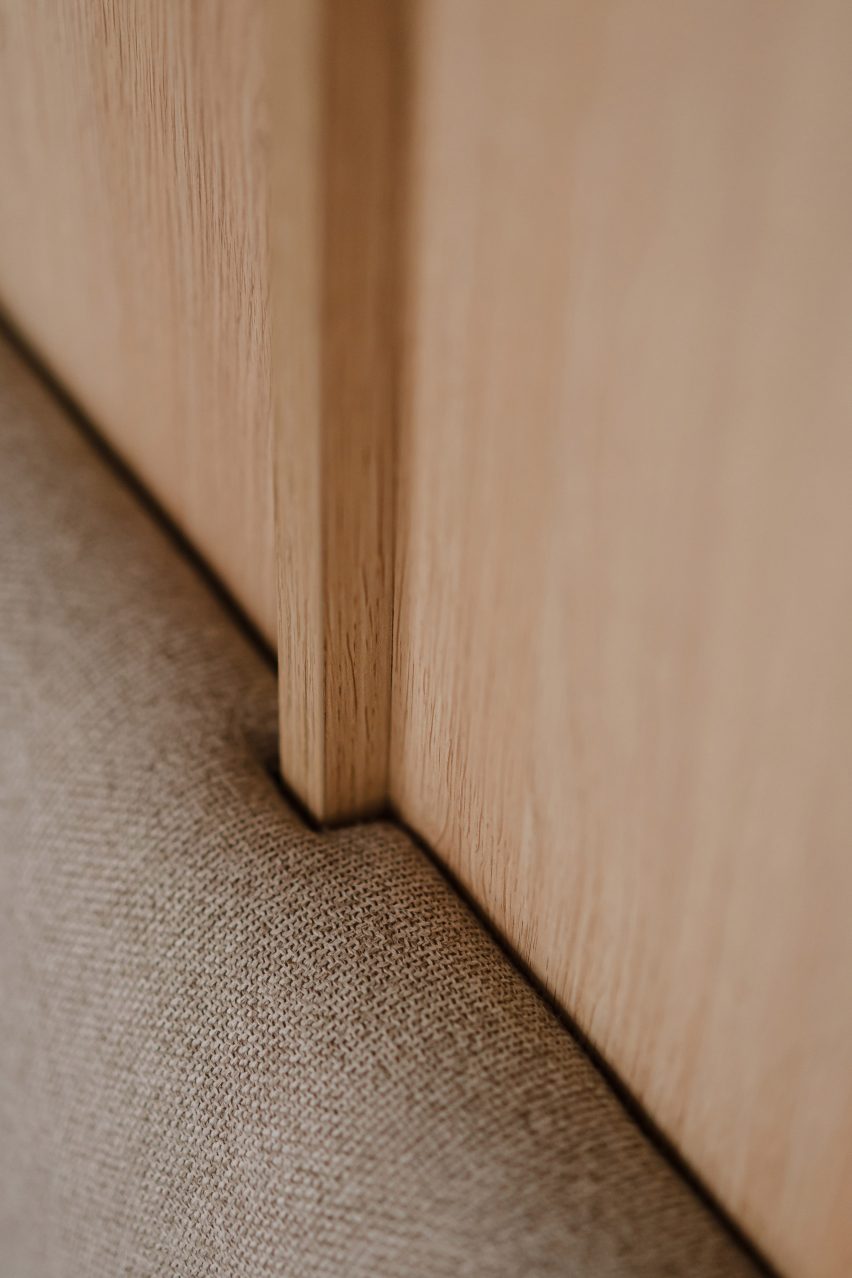 Detail of wood panelled walls and upholstry