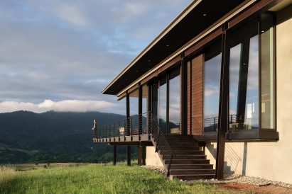 Patio of North Carolina house with mountains in the background