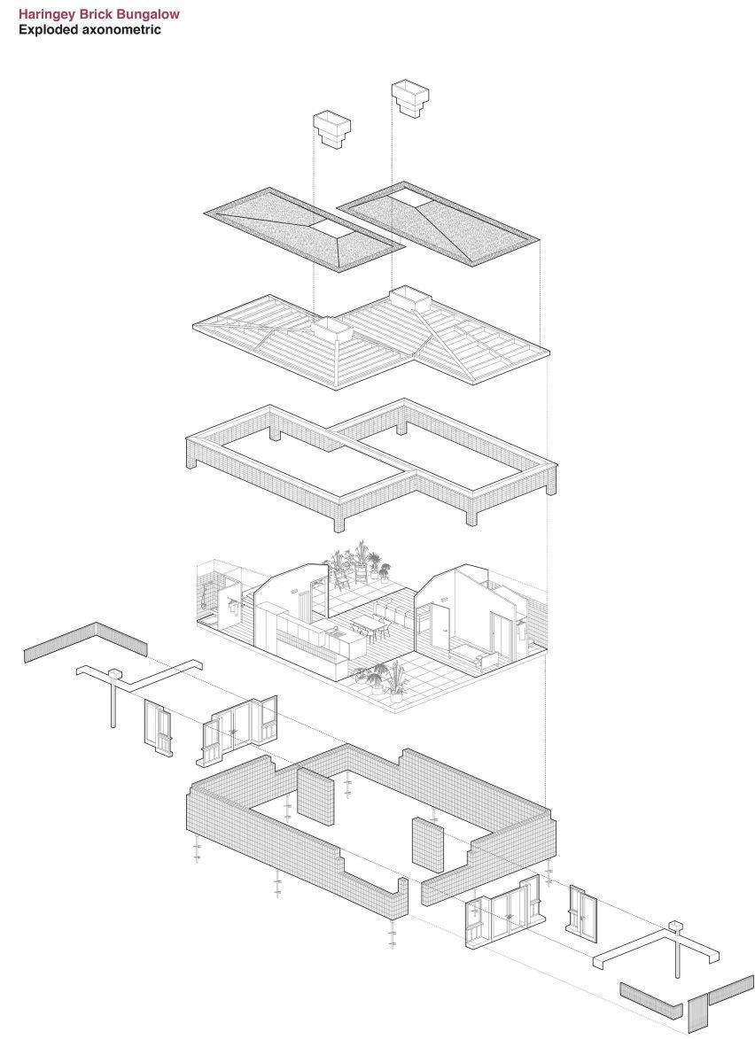 Haringey Brick Bungalow exploded axonometric drawing