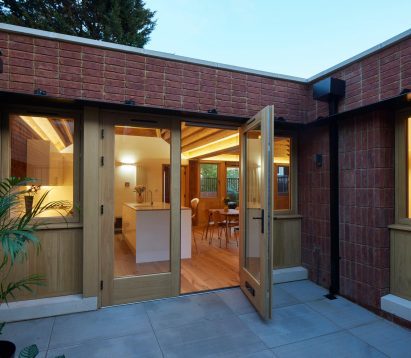 View into Haringey Brick Bungalow from the courtyard at the entrance
