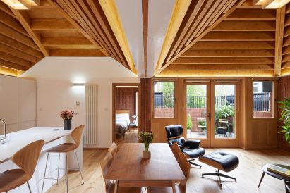 Kitchen, living and dining area in Haringey Brick Bungalow