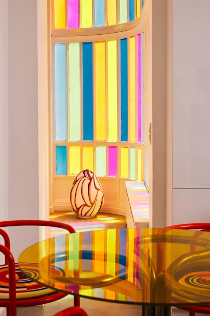 Coloured glass wall