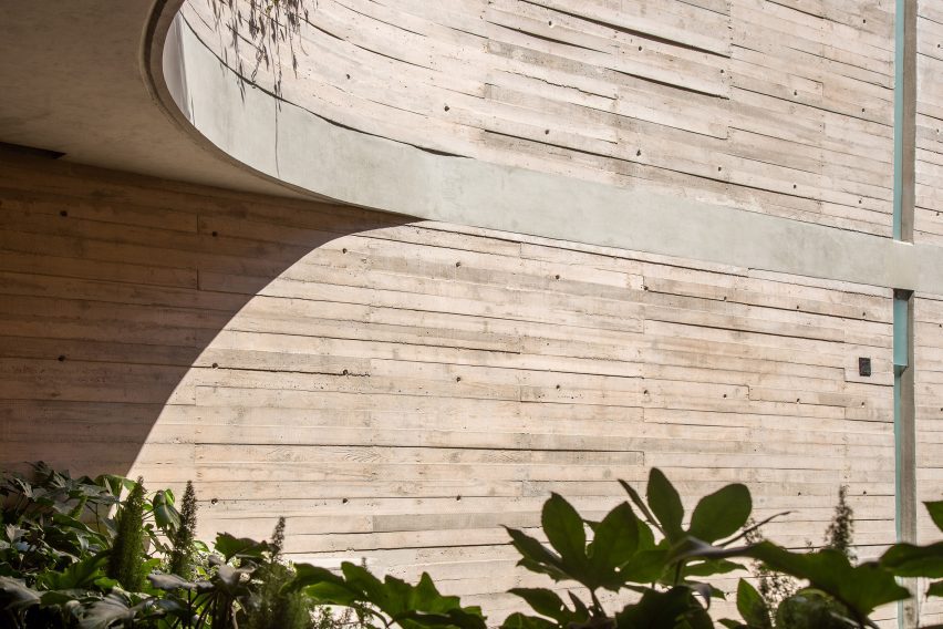 Brown board-formed concrete wall