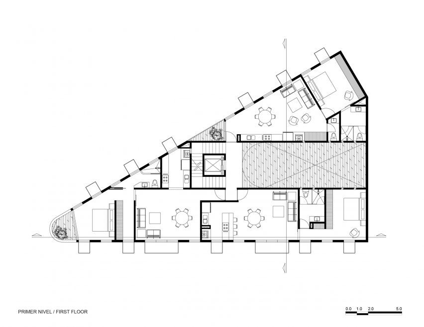 First floor plan of MO288 housing by HGR Arquitectos