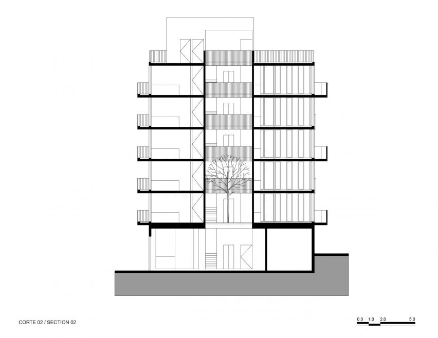Section drawing of MO288 housing by HGR Arquitectos