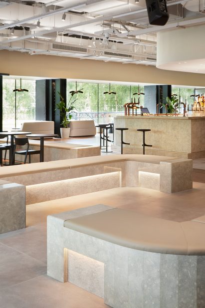 Seating area inside Corner cafe by Holland Harvey