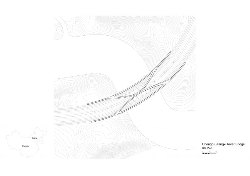 Plan of Jiangxi River Bridge by Zaha Hadid Architects