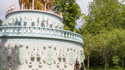 Pastel ceramic wedding cake pavilion at Waddesdon Manor