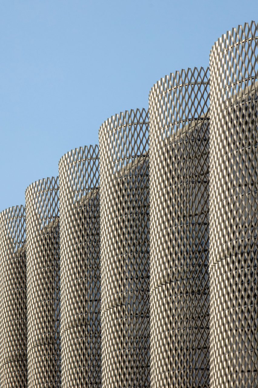 Rounded perforated aluminium screens on a building