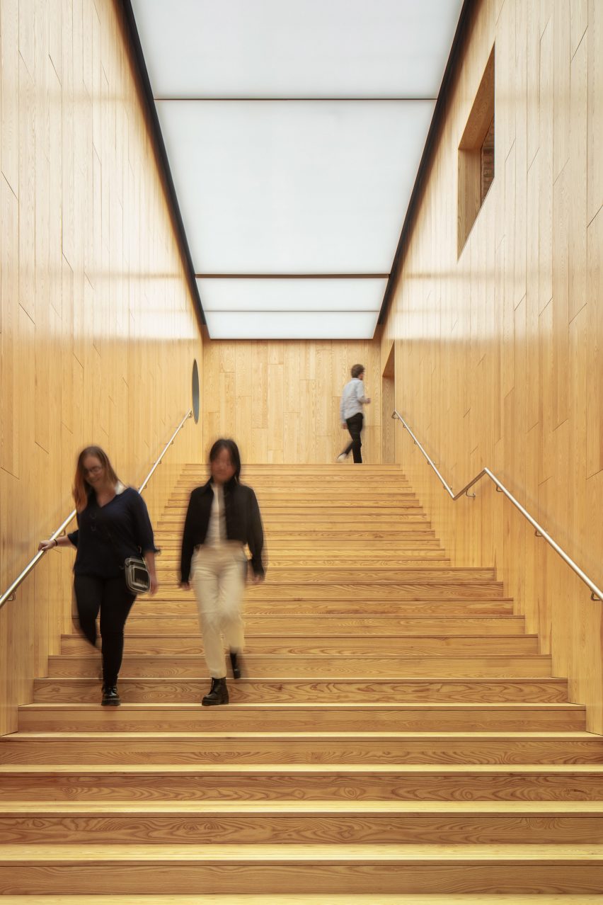 Wood-panelled public staircase