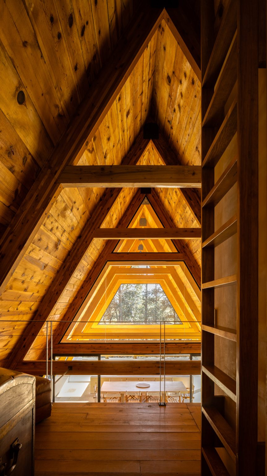 The loft in an A-Frame house