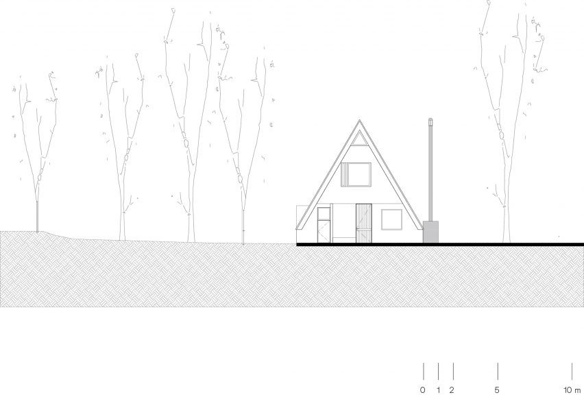 Elevation drawing of an A-Frame house