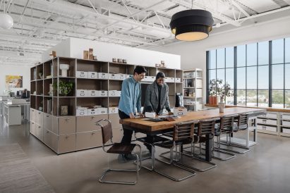 Exposed steel trusses within Michael Hsu Office for Architecture in Austin