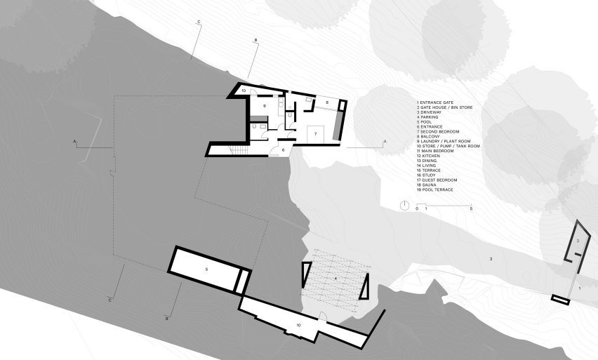 Lower level floor plan, Mountain House by Chris van Niekerk