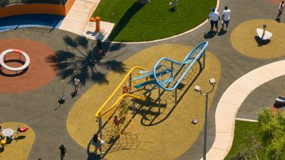 Watts playground with colourful surfaces from above