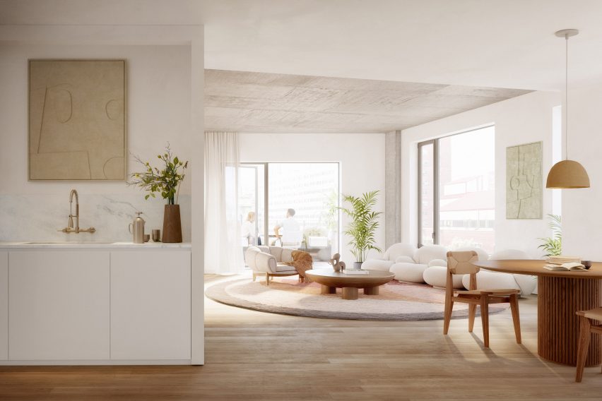 A large living room with floor-to-ceiling sliding glass doors in Brooklyn