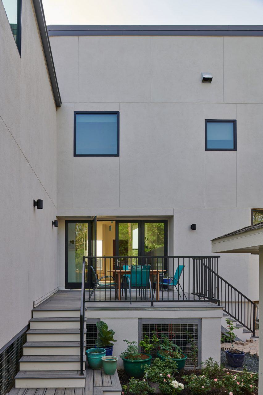 Terrace at a white stucco house