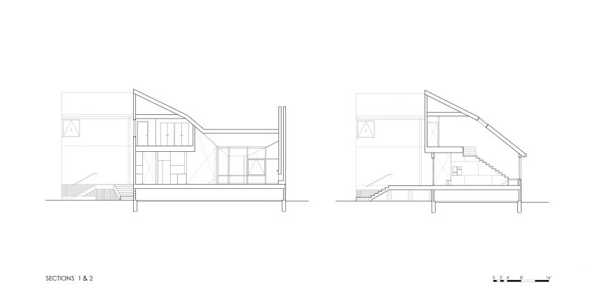 Section drawings of a Z-shaped house by O'Neill McVoy Architects