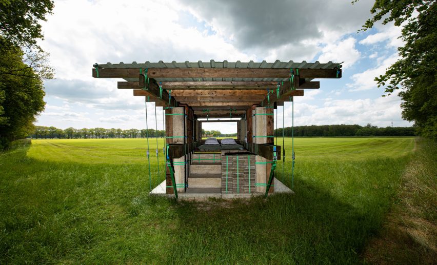 STABLE STACK is a temporary hotel room with a view of farmland