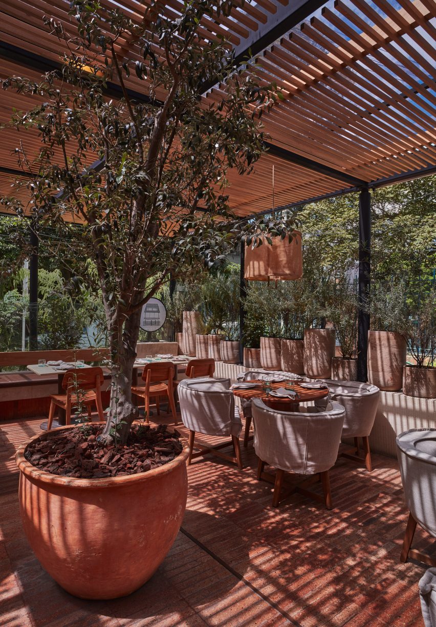 Outdoor seating at a restaurant in Bogotá, Colombia
