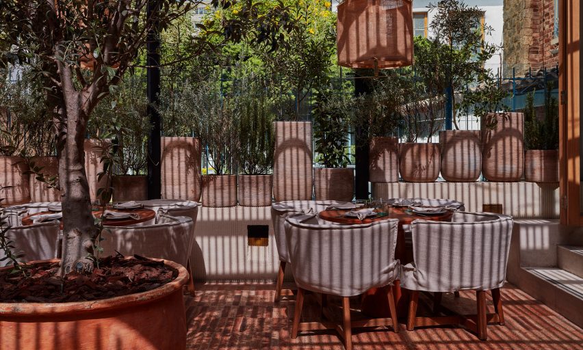 Outdoor seating at a restaurant in Bogotá, Colombia