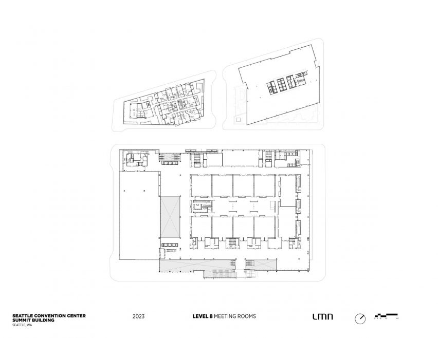 A plan with central office blocks and atrium