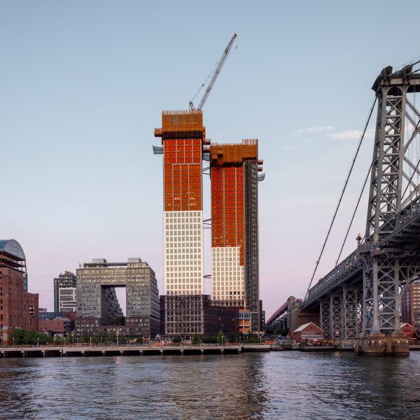 Skyscrapers on East River in Brooklyn under construction