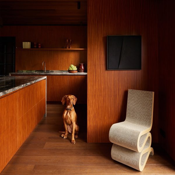 Kitchen interior by DAB Studio with wood-lined walls, floors and cabinets