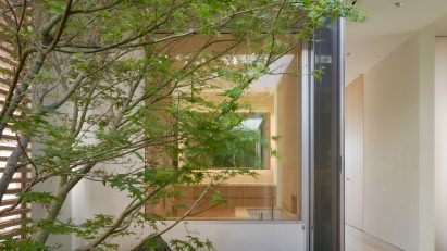 Courtyard with a planted tree in a Californian home by Montalba Architects