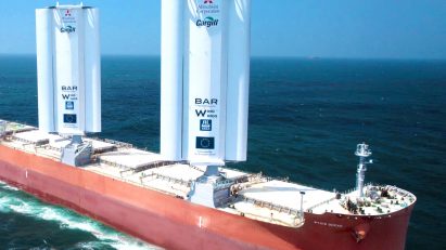 Pyxis Ocean ship at sea with WindWings sails by BAR Technology and Yara Maritime
