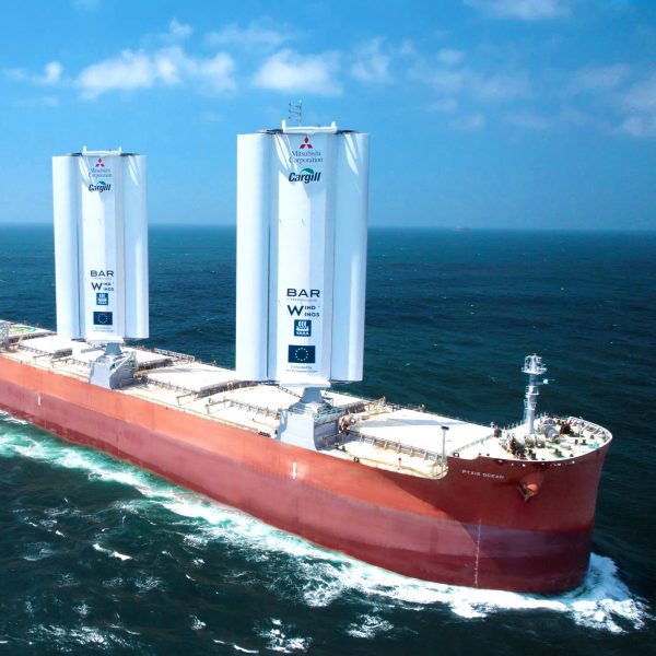 Pyxis Ocean ship at sea with WindWings sails by BAR Technology and Yara Maritime