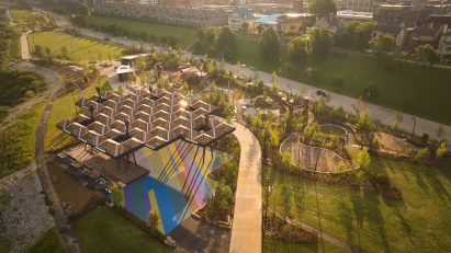 Park with wooden canopy