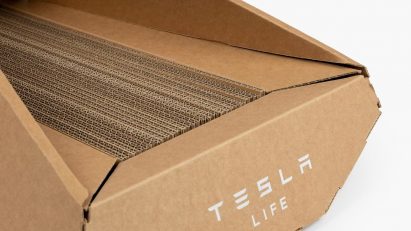 Tesla cardboard cat house