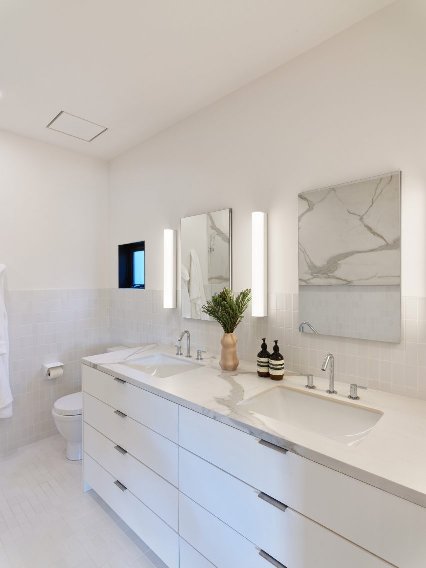 White bathroom with a double sink