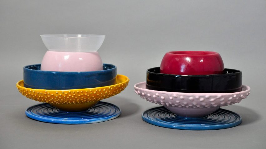 Tableware set with dishes in a variety of colours, shapes and textures