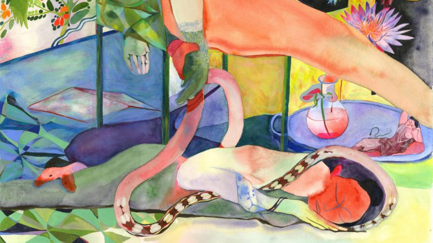 Fantastical illustration of a sleeping woman and a snake