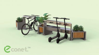 Electric bike and scooters locked into stations