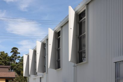 Windows of metal house in Japan