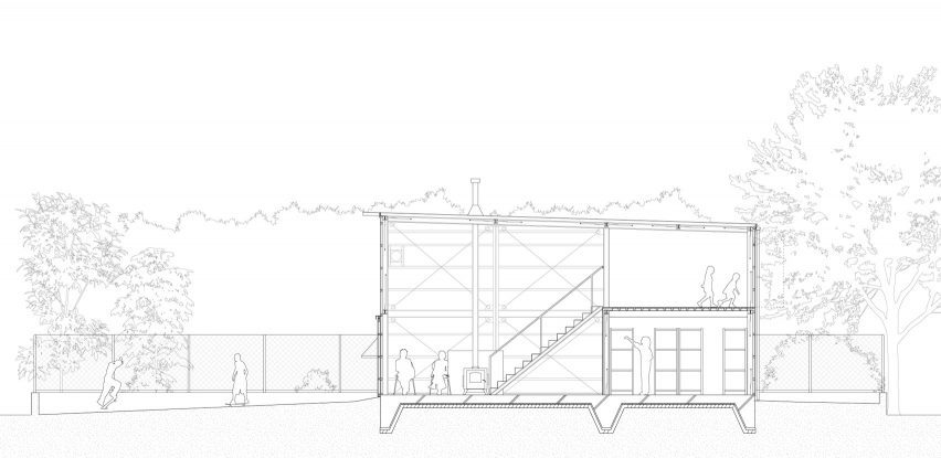 Section of Warehouse Villa by Arii Irie Architects
