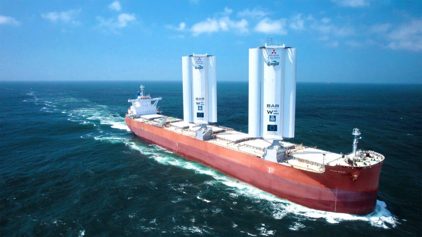 Pyxis Ocean ship at sea with WindWings wind-powered sails