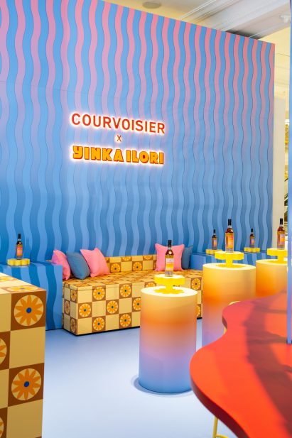 Seating area in Selfridges cognac bar pop-up