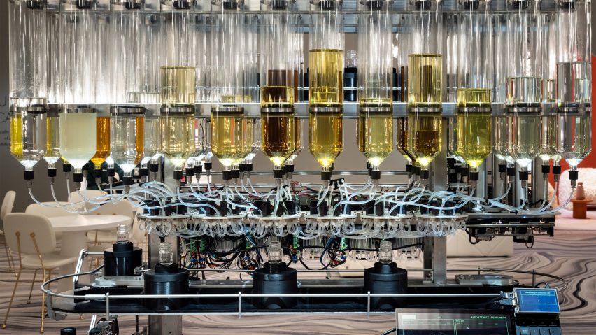 Photo of fragrance bottles in machines