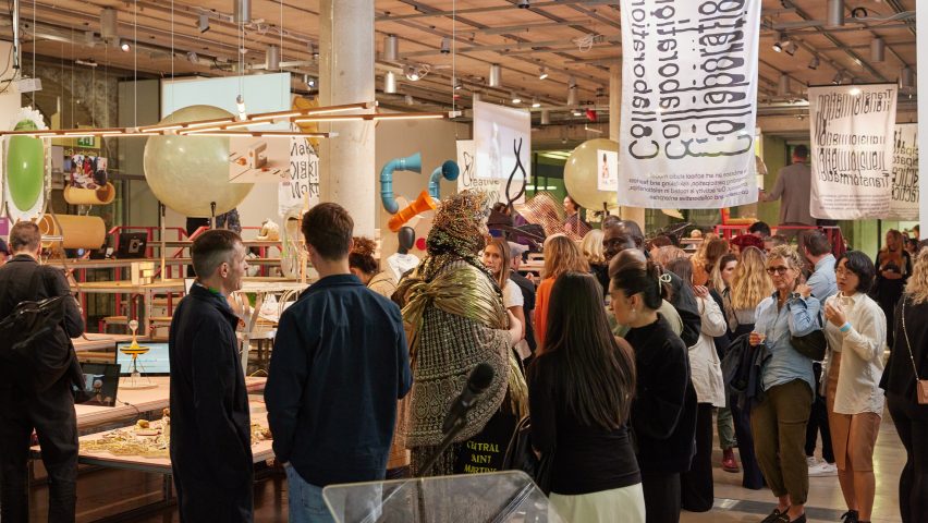 Visitors attending Central Saint Martin's exhibition
