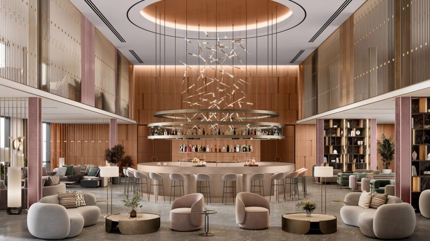 Dulux blush-coloured walls featured in a hotel