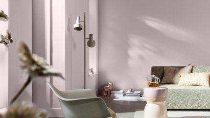 Blush-coloured hue across living room walls