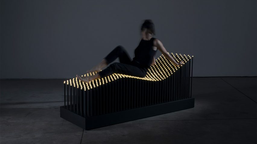 Photo of person sat on the Garlo I Chaise Longue chair by Marina Garlo